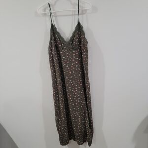 Womens Babydoll Dress Size Large Green Floral Maxi Forest‎ Fairy